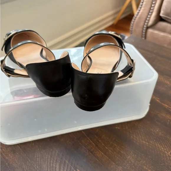 Vero Cuoio Black Leather Pointed Flats with Silver Buckles Made in Italy 9.5 - Picture 4 of 12